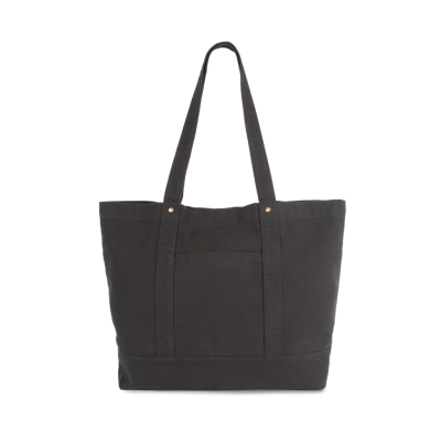 Washed cotton shopper bag with side pocket